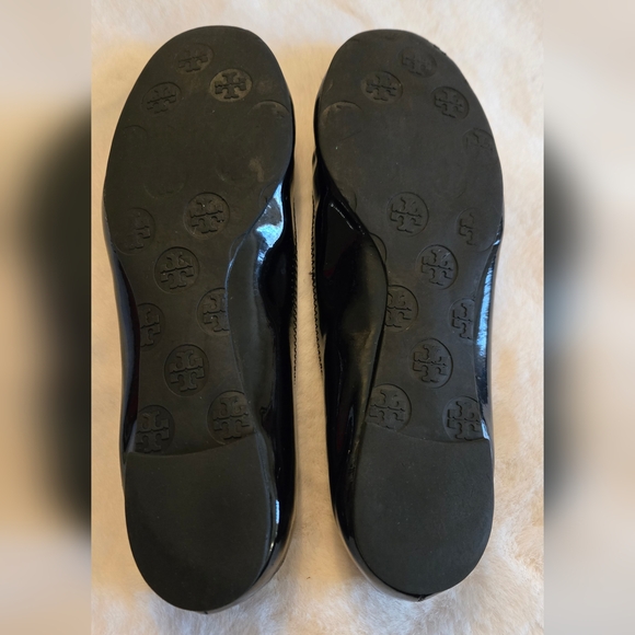 Tory Burch Minnie Ballet Flat Patent Black Leather Shoes Logo Size 8M - Picture 16 of 16